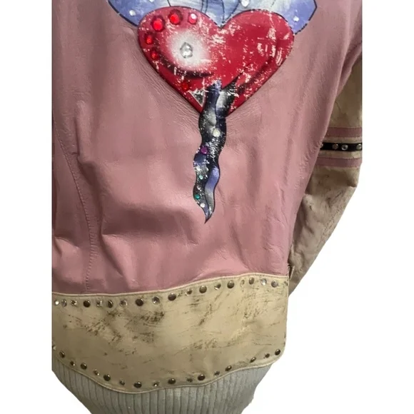 Wilsons Leather Moto Jacket Vintage Rare Biker Woman Distressed XL Pink Tattoo